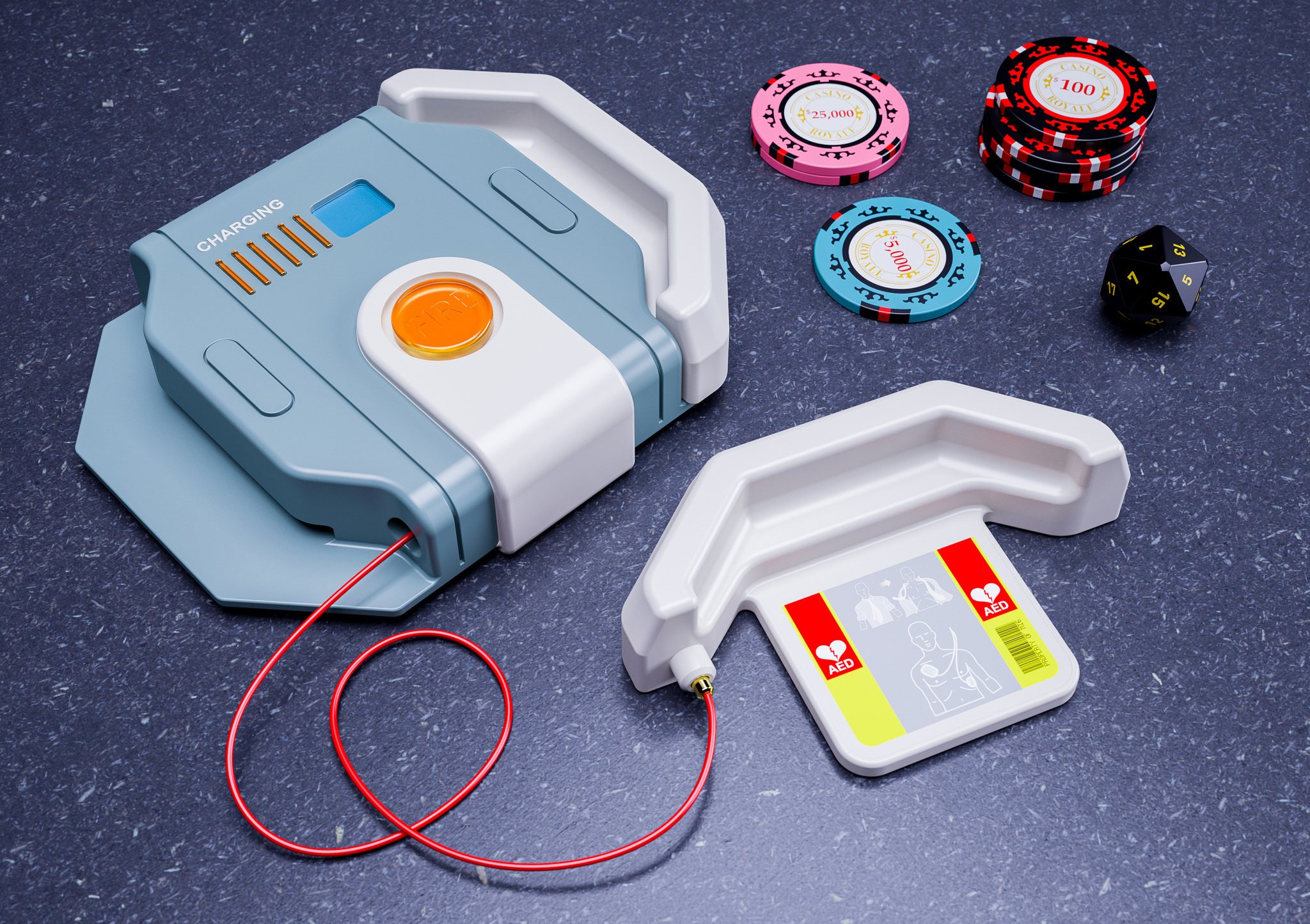 007 defibrilator found in Casino Royale.